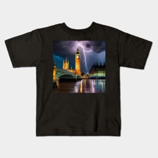 Iconic World Landmarks During A Thunderstorm: Big Ben London Kids T-Shirt